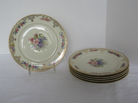 6 Rosenthal Ivory Porcelain Floranada Pattern Gold Scrolls, Fruit Rim Floral Center Design