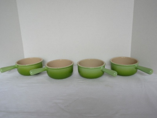 Set - 4 Le Creuset Stoneware 16oz. French Onion Soup Handled Bowls Palm Color