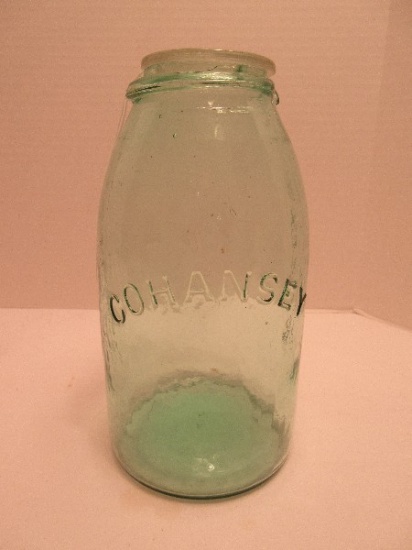 Rare Early Cohansey #2 Green Glass Canning Jar w/ Clear Kerr Glass Lid