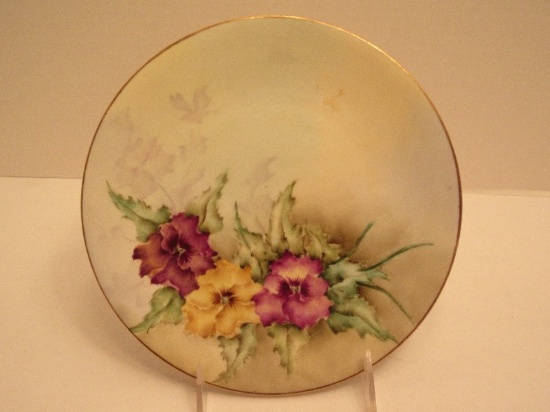 Porcelain Plate Hand Painted Pansies Design Artist Signed Allister Back Marked D&C France