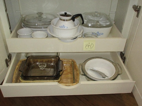 Lot - Corningware Blue Corn Flower, French White Anchor Hocking Bakeware/Ramekins