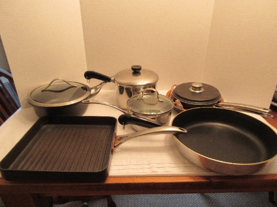 Lot - Calphalon 11" sq. Griddle, Calphalon 2.5qt/1 1/2qt Covered Pots