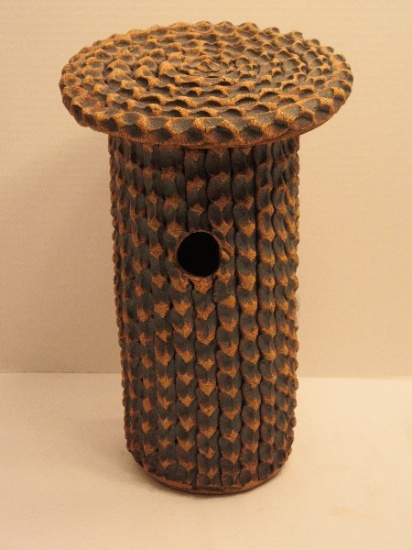 Novel Pottery Bird House Textured Pine Cone Scale Seed Design Cylinder Form