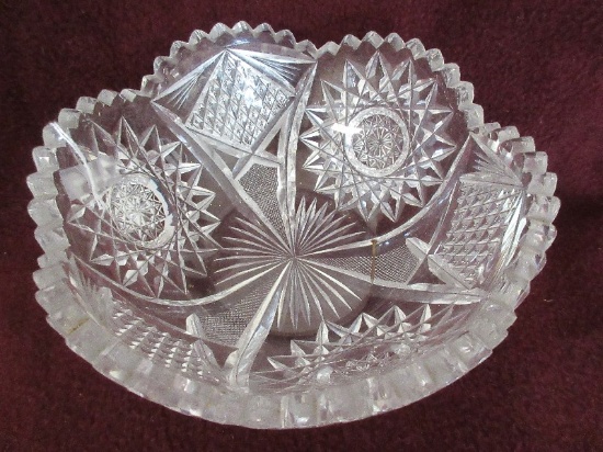 Crystal Bowl Hobstar & Diamond Pattern w/ Scalloped Rim