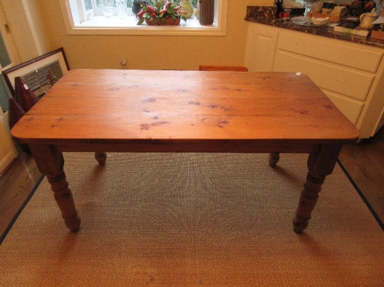 Rustic Farm House Knotty Pine Table on Ring Turned Legs