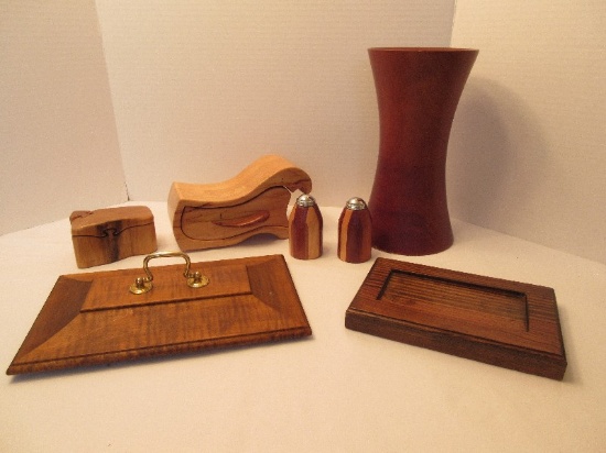 Lot - Treenware Flared Rim 11" Vase, Puzzle Box w/ Compartments, 2 1/2" H x 4" x 2 3/4"