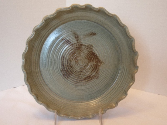 Pottery Pie Dish w/ Crimped Rim Signed Glo