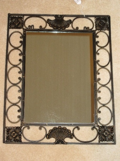 Cast Iron Medallion & Plume Design Frame Wall Mirror Timeless Design