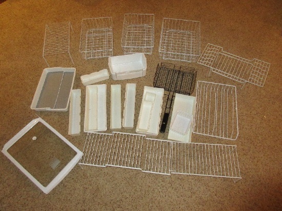 Lot - Coated Wire Kitchen Shelf/Drawer Organizers, Grill Basket, Wire Baskets, Etc.