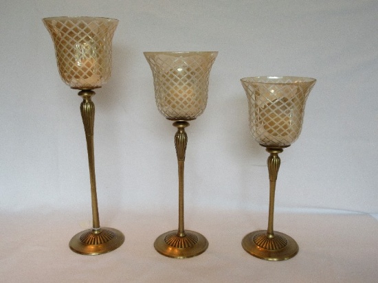 Set - 3 Graduating Height Brass Lacquer Finish Votive Candle Holders