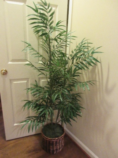 Silk Tropical Palm Tree in Woven Basket Planter