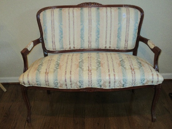French Provincial Louis XV Style Settee Ornately Carved Flowers/Foliate Design