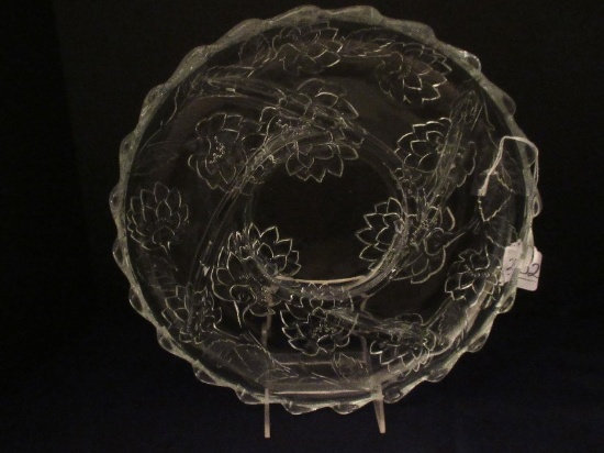Glass 5 Part Relish Round Platter Asian Lotus & Foliage Relief Design