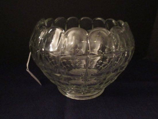 Pressed Glass Cupped Bowl Geometric Block Pattern w/ Frosted Grape Design Base