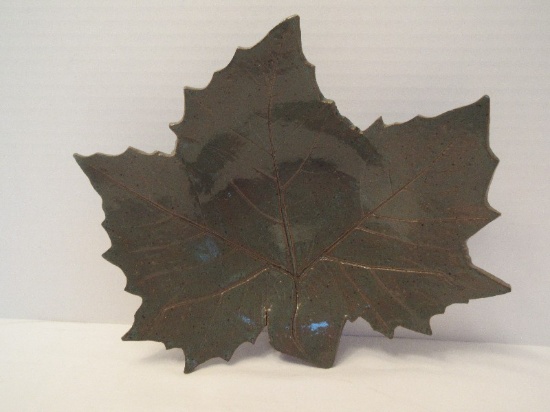 Pottery Maple Leaf Form Shallow Bowl Base Artist Signed AVW.