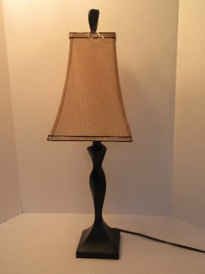 Black Contemporary Design Molded Table Lamp Spiral Form Tan/Black Trim Shade
