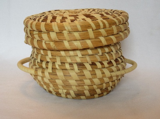 Charleston Gullah Sweet Grass Covered Basket w/ Handles