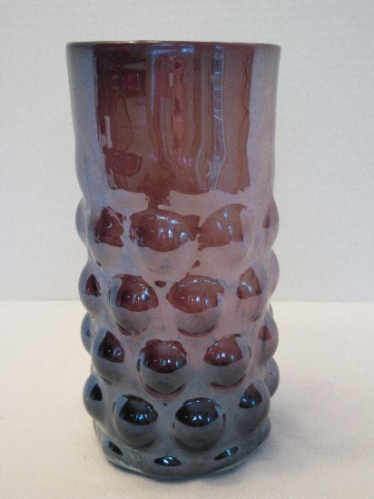 Hand Blown Amethyst Relief Bubble Design Cylinder Form Vase w/ Pontil Base