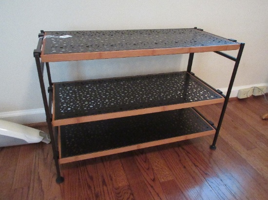 Contemporary Black Metal 3 Tier Shelf Folding Stand w/ Wood Trim
