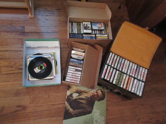 Lot - Misc. Single 45 Vinyl Records, 3 Ray Price LP Vinyl Record Albums