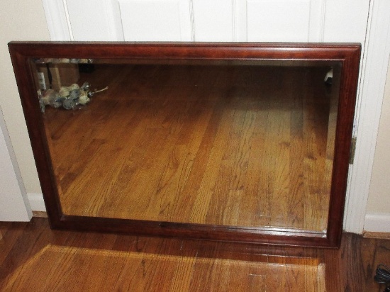 Wall Décor Dark Wooden Stain Framed Beveled Mirror