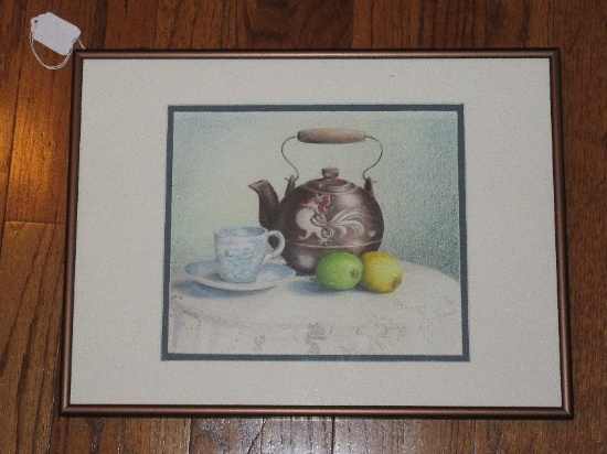 Titled "Chicken Teapot" Colored Pencil Original Artist Signed Jean Wood