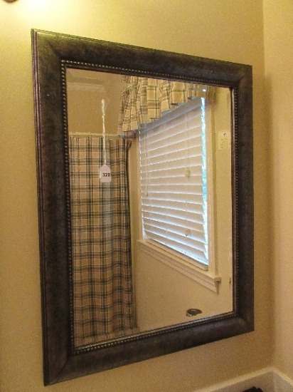Classic Old World Style Silver Tone Antiqued Patina Framed Beveled Wall Mirror