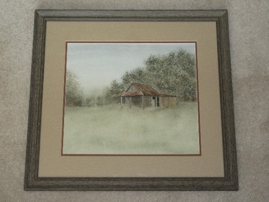 Old Tin Roof Barn Landscape Scene Original Watercolor Artist Signed Susan Kelsey