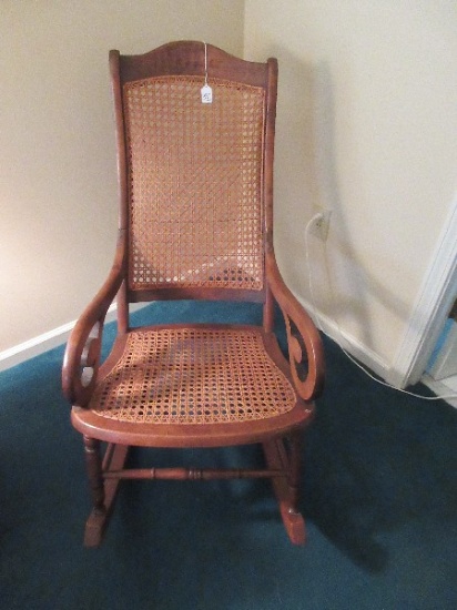 Early Scroll Arm Rocking Chair w/ Arched Cane Back/Seat