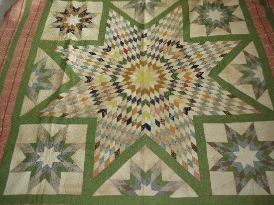 Early Star of Bethlehem Pattern w/ Smaller Stars in Corners Summer Quilt