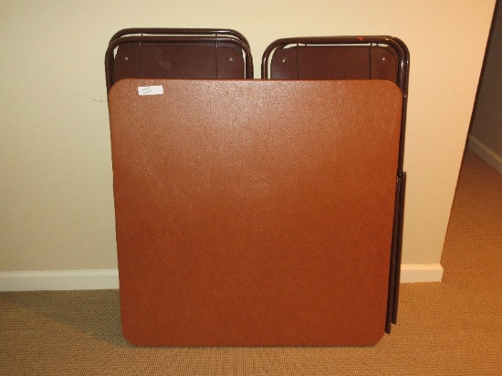 5 Piece Samsonite Folding Card/Game Table w/ Brown Vinyl Top & 4 Folding Padded Seat