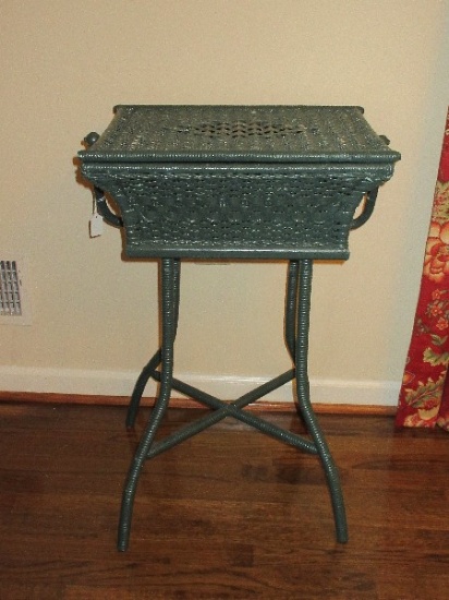 Scarce Wicker Sewing Basket on Stand w/ Center Handle