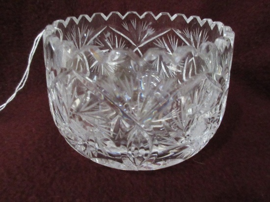 Elegant Lead Crystal Bowl Etched Hobstar Pattern w/ Slightly Tapered Rim