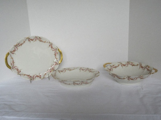 3 Pieces - Theodore Haviland China Serving Pieces Round Vegetable Bowl 10"