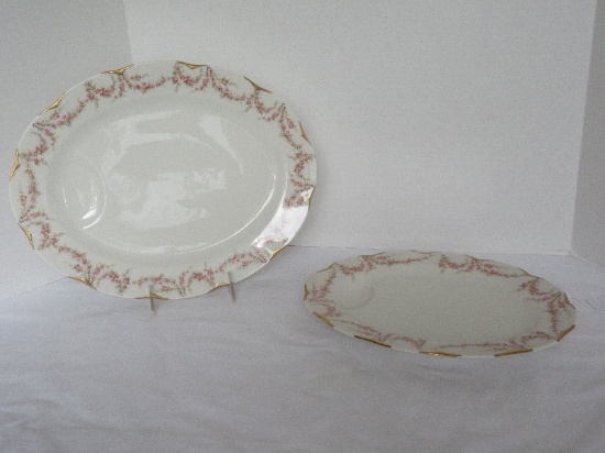2 Theodore Haviland China Varenne Pattern Pink Flower Swags Design Oval Serving Platters