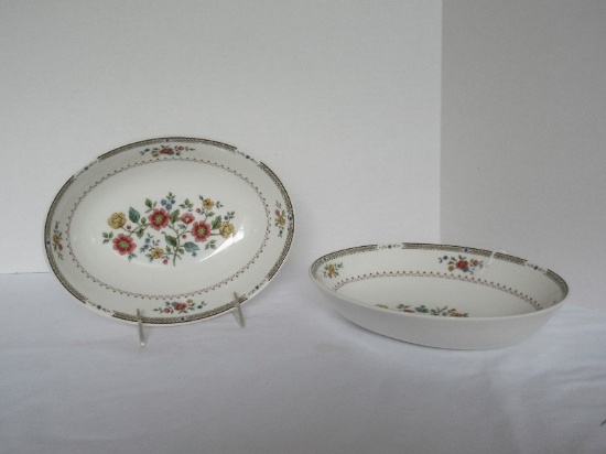 2 Royal Doulton Fine China Kingswood Pattern Red, Blue, Yellow Flowers