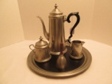 International Silver Co. Pewter Coffee Pot, Covered Sugar Bowl, Creamer