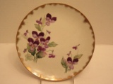 Lefton China Hand Painted Porcelain Plate Wild Violets Design Gilted Trim