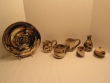 8 Pieces - Pottery Artist Signed Julie Keepers Marble Mottled Browns/Tan Design Bud Vase