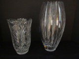 2 Lead Crystal Vases Raised Vertical Design 12 1/4