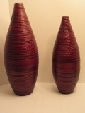 Pair - Molded Décor Vases Band Relief Design Tapered Top