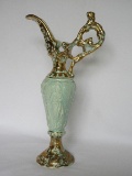 Ceramic Ewer Relief Grecian Design Safe w/ Gilt Overlay Accent