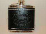 Stainless Steel 5oz Flask w/ Embossed Black Stitched Leather Jack Daniel's Old No.7 Brand Cover