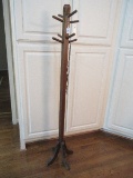 Pine Dark Stain Coat/Hat Rack Stand 8 Pegs