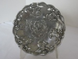 Arthur Court Cast Aluminum Happy Bunny Rabbits Embossed Dish w/ Center Rosebud