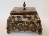 Resin Decorative Keepsake Footed Box Mosaic Design Style w/ Mottled Brown Finish