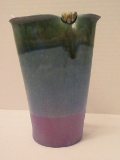 Myers Art Pottery Pitcher w/ Crimped Top Green/Turquoise Gloss Glaze/Lavender Matt