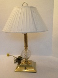 Brass Reed Column Accent Lamp w/ Crystal Diamond Pattern Sphere Form Font on Plinth Base