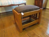 The Batley Collection Ltd. Oak Mission Style Ottoman w/ Upholstered Top