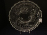 Glass 5 Part Relish Round Platter Asian Lotus & Foliage Relief Design